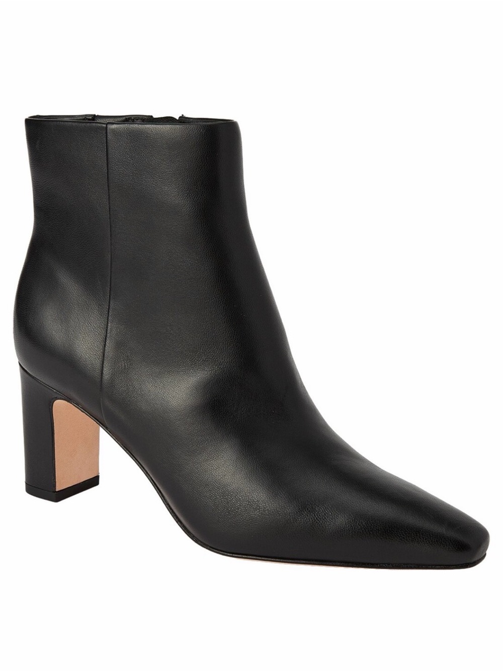 Women's Black Leather Ankle Bootie with Mid Block Heel